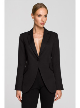 M701 Single button blazer with asymmetrical pockets - black