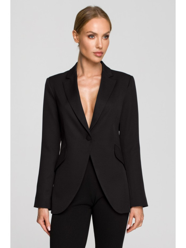 M701 Single button blazer with asymmetrical pockets - black