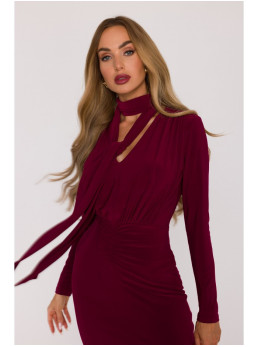 M891 Surišta suknelė su raukiniais - kaštoninė