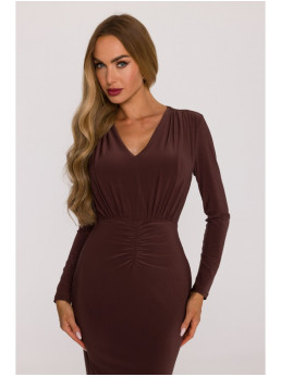 M891 Surišta suknelė su diržu - ruda