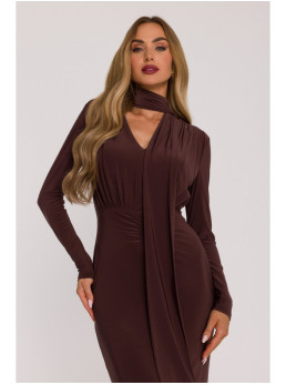 M891 Surišta suknelė su diržu - ruda