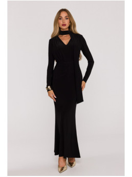 M891 Siaučiama suknelė su juosta - juoda