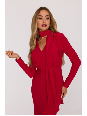M891 Surišta suknelė su drapiruotėmis - raudona