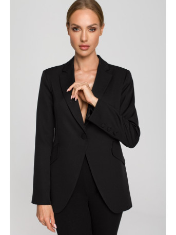 M701 Single button blazer with asymmetrical pockets - black