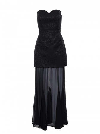 M893 Daugiasluoksnė suknelė korseto tipo viršumi ir šifoniniu sijonu - juoda