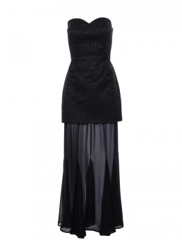 M893 Daugiasluoksnė suknelė korseto tipo viršumi ir šifoniniu sijonu - juoda