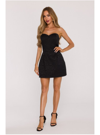 M893 Daugiasluoksnė suknelė korseto tipo viršumi ir šifoniniu sijonu - juoda