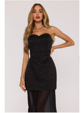 M893 Daugiasluoksnė suknelė korseto tipo viršumi ir šifoniniu sijonu - juoda