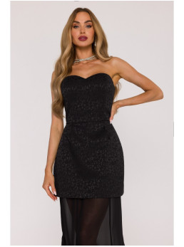 M893 Daugiasluoksnė suknelė korseto tipo viršumi ir šifoniniu sijonu - juoda