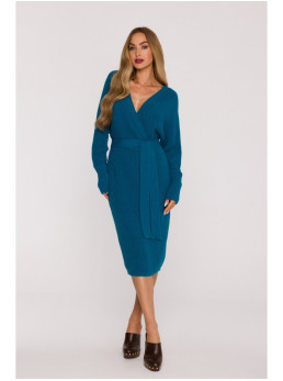 M810 Megztinis-suknelė su V formos iškirpte - vandenyno mėlyna