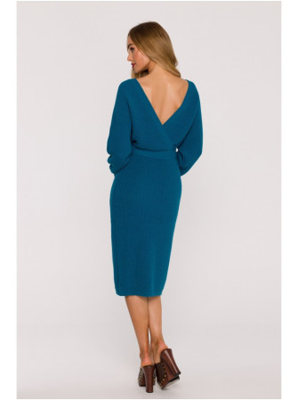 M810 Megztinis-suknelė su V formos iškirpte - vandenyno mėlyna
