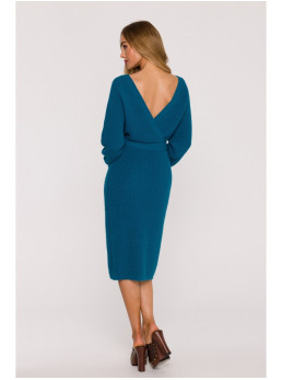 M810 Megztinis-suknelė su V formos iškirpte - vandenyno mėlyna