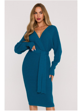 M810 Megztinis-suknelė su V formos iškirpte - vandenyno mėlyna