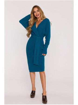 M810 Megztinis-suknelė su V formos iškirpte - vandenyno mėlyna