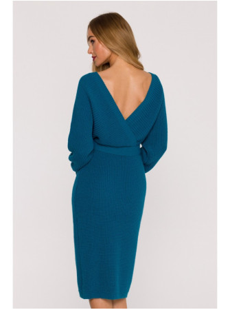 M810 Megztinis-suknelė su V formos iškirpte - vandenyno mėlyna