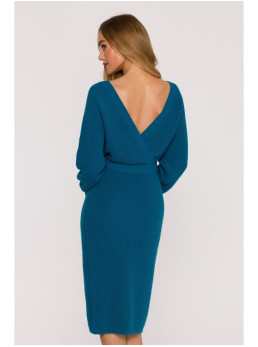 M810 Megztinis-suknelė su V formos iškirpte - vandenyno mėlyna