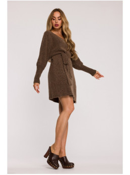 M631 Surišama megzta suknelė - karamelės