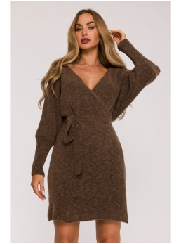 M631 Surišama megzta suknelė - karamelės