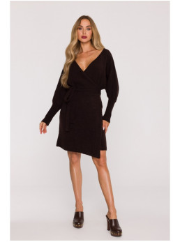 M631 Surišama megzta suknelė - šokolado