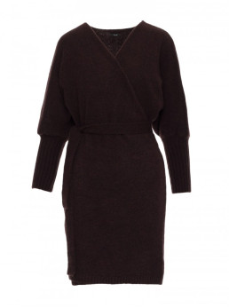 M631 Siaučiamojo stiliaus megzta suknelė su raišteliu - šokolado