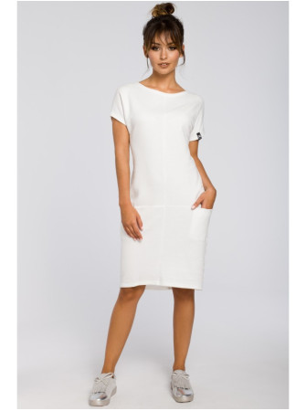 B050 Midi suknelė su kišenėmis - nebalinta