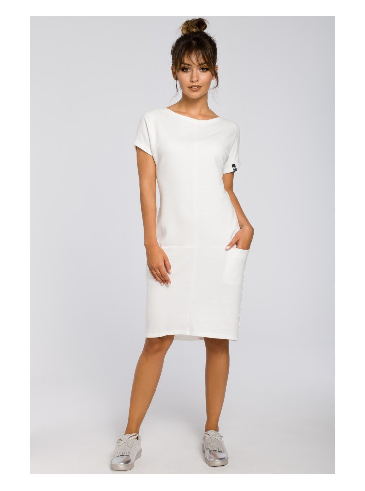 B050 Midi suknelė su kišenėmis - nebalinta