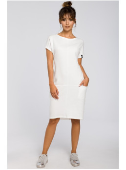 B050 Midi suknelė su kišenėmis - nebalinta