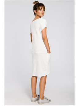 B050 Midi suknelė su kišenėmis - nebalinta