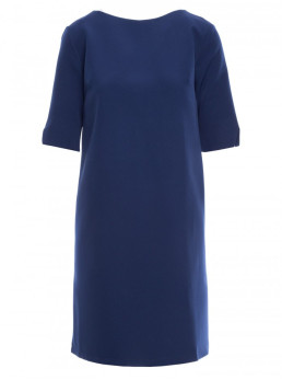 S113 Minimalistinė suknelė su V formos iškirpte nugaroje - tamsiai mėlyna