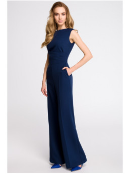 S115 Plačios kelnės kombinezonas - tamsiai mėlyna