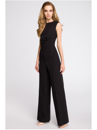 S115 Plačios kelnės kombinezonas - juoda
