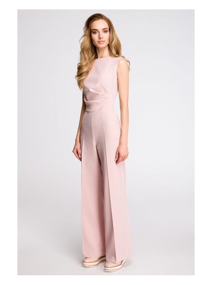 S115 Plačios kelnės kombinezonas - pudros