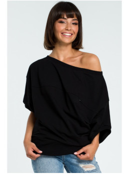 B079 Didelio dydžio palaidinė su apjuosimo detale - juoda