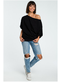 B079 Didelio dydžio palaidinė su apjuosimo detale - juoda