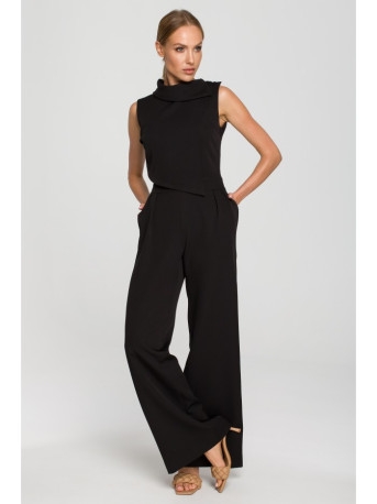 M702 Sleeveless jumpsuit with double layer top - black