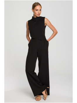 M702 Sleeveless jumpsuit with double layer top - black