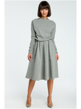 B087 Pilko atspalvio midi suknelė, platėjanti nuo liemens - pilka