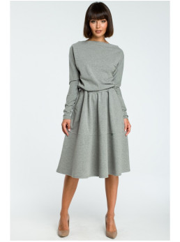 B087 Pilko atspalvio midi suknelė, platėjanti nuo liemens - pilka