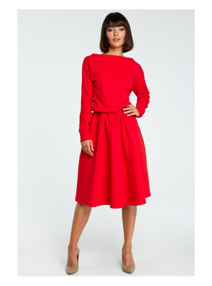 B087 Raštuota midi suknelė - raudona