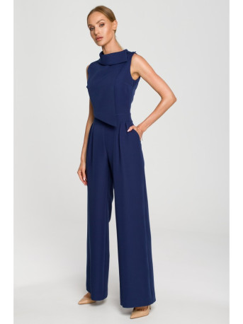 M702 Sleeveless jumpsuit with double layer top - navy blue