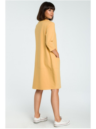B083 Didelė suknelė su kišene priekyje - geltona