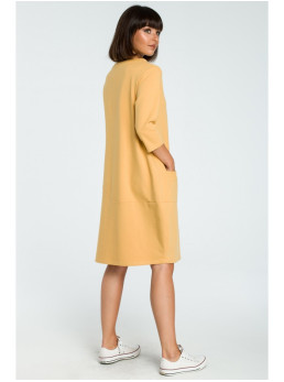 B083 Didelė suknelė su kišene priekyje - geltona