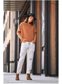 B094 Didelis karamelės spalvos marškinėlis atvira nugara - karamelės