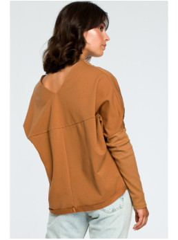 B094 Didelis karamelės spalvos marškinėlis atvira nugara - karamelės