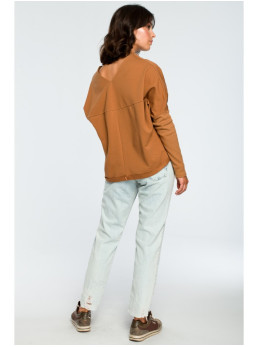 B094 Didelis karamelės spalvos marškinėlis atvira nugara - karamelės