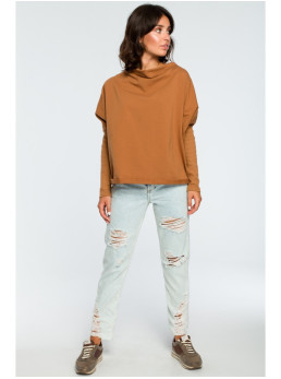 B094 Didelis karamelės spalvos marškinėlis atvira nugara - karamelės