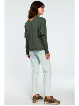 B094 Didinto silueto palaidinė su V formos iškirpte nugaroje - military green