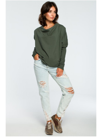 B094 Didinto silueto palaidinė su V formos iškirpte nugaroje - military green