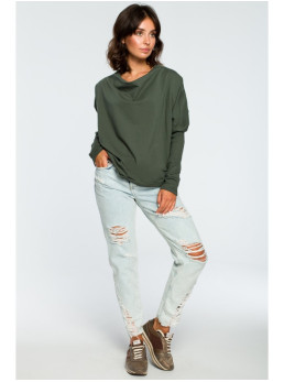 B094 Didinto silueto palaidinė su V formos iškirpte nugaroje - military green