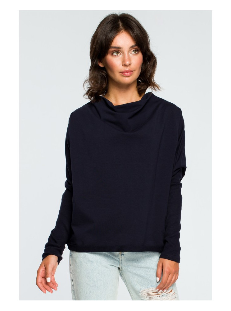 B094 Didelis džemperis atvira nugara - tamsiai mėlyna